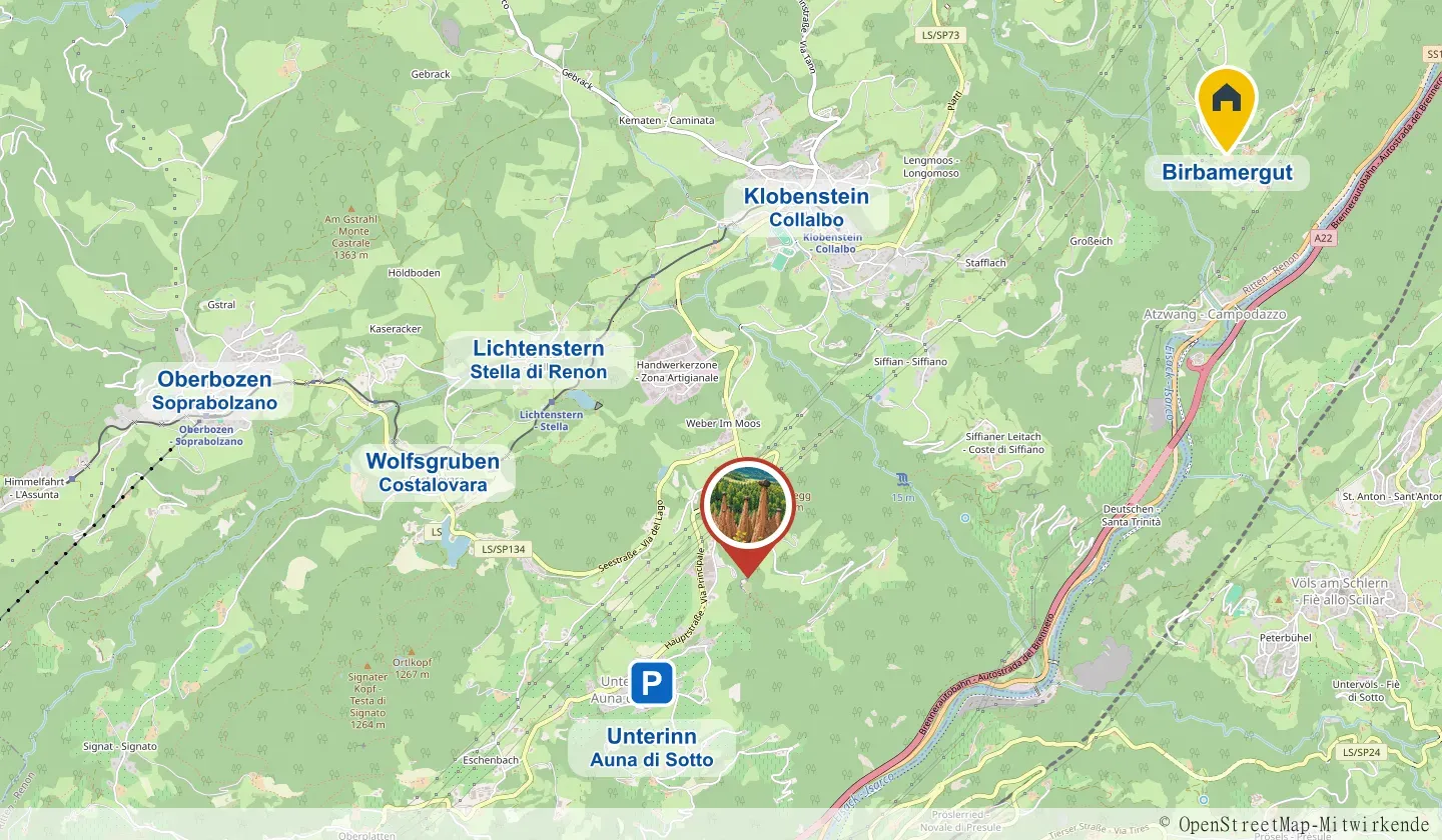 Karte: Weiße Erdpyramiden bei Unterinn am Ritten