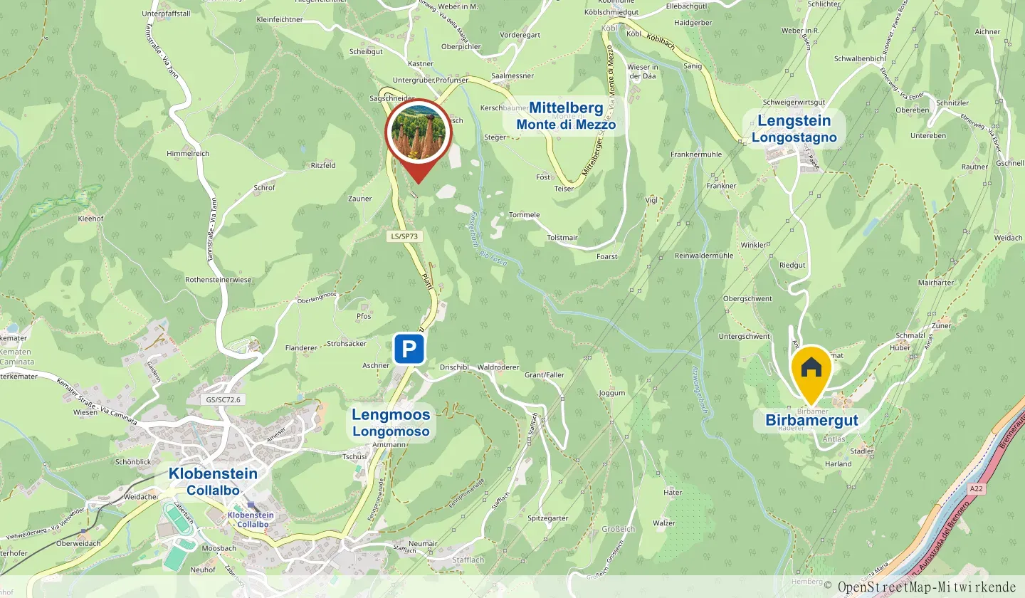 Karte: Erdpyramiden in Lengmoos am Ritten inkl. Parkmöglichkeiten